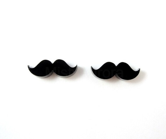 Mustache Stud Earrings - Black Moustache Earring Posts - Movember - Mustache Party