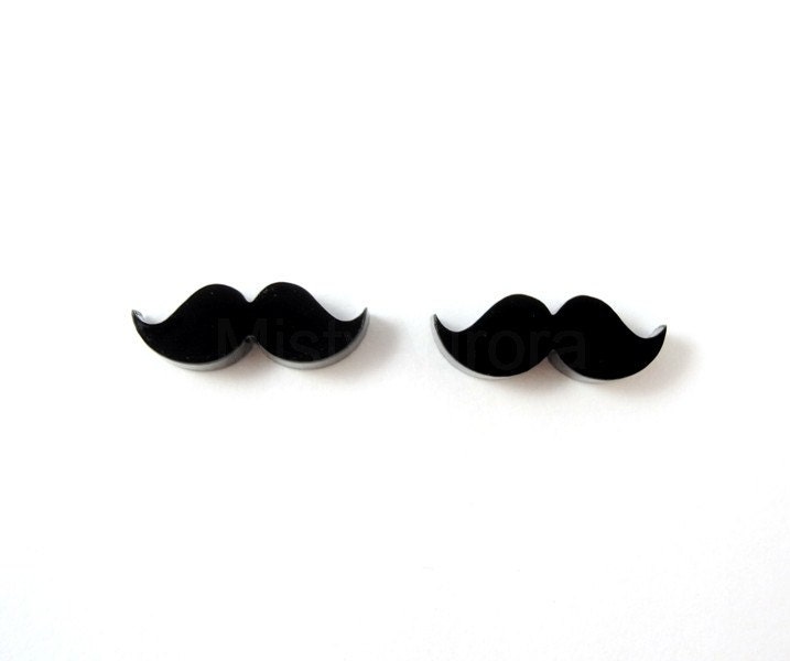 Mustache Stud Earrings - Black Moustache Earring Posts - Movember - Mustache Party