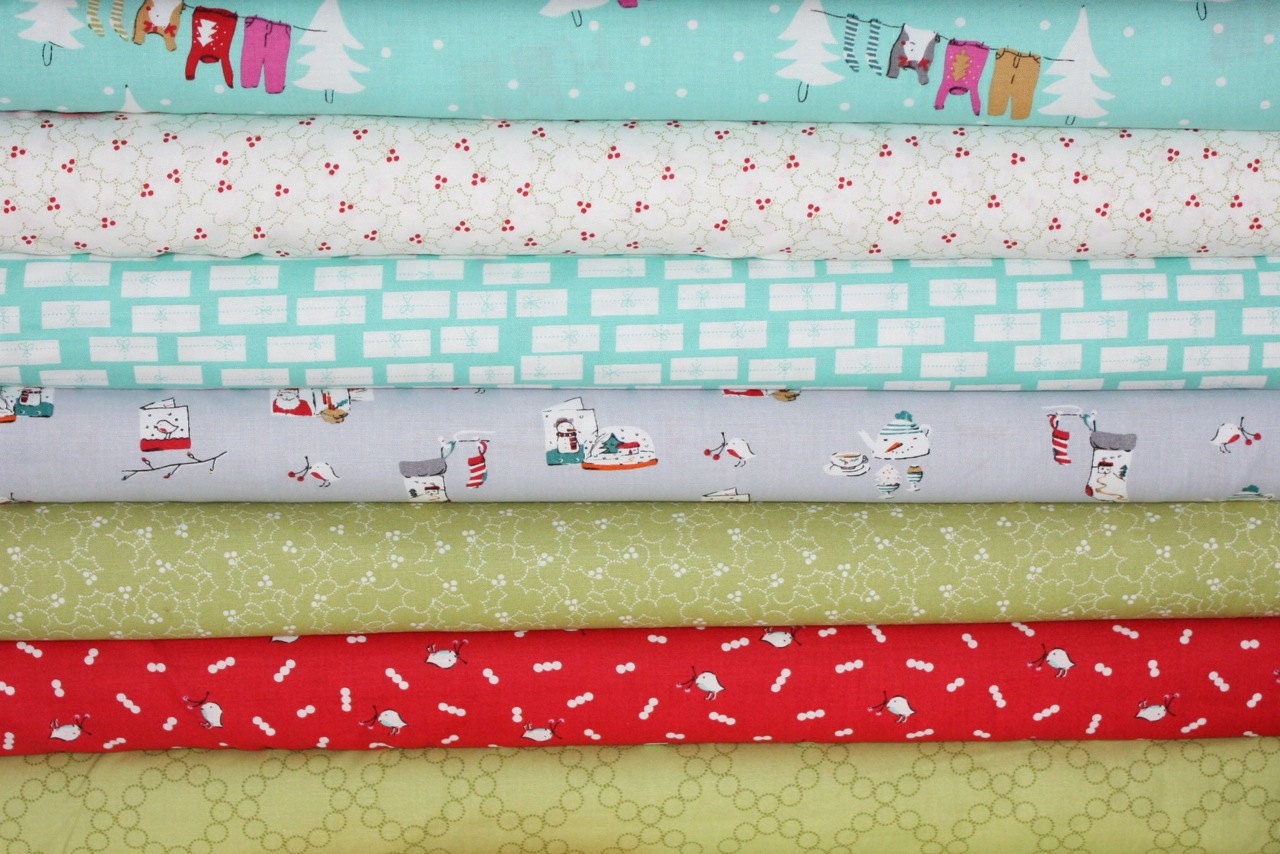 SALE Cherry Christmas quilt or craft Fabric by Aneela Hoey for Moda Fabrics-  Fat Quarter Bundle, 7 total