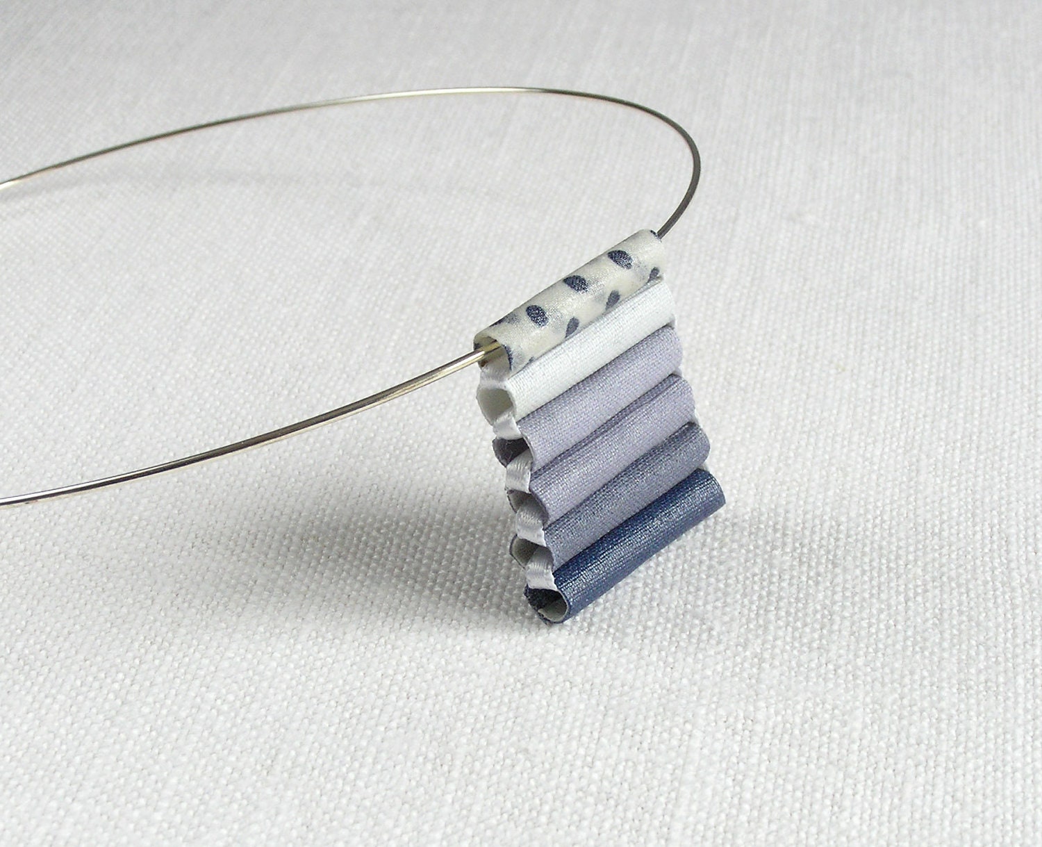 fabric pearl  necklace - Pendant  necklace -  silver gray polka dot  pearl  necklace