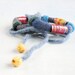 fiber  art  jewelry  -  beaded textile necklace - blue red - crochet  fabric beads