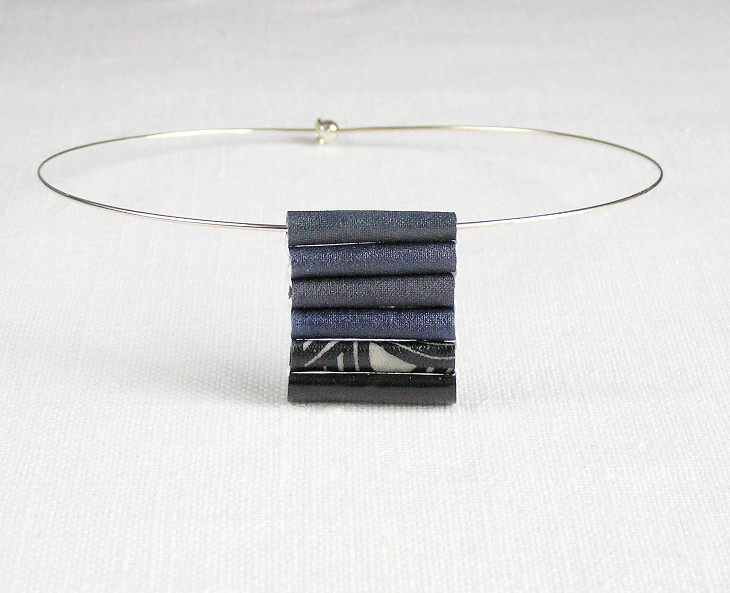 pendant necklace  -  fabric pearl pendant - gray ombre