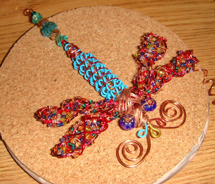 Red Winged Beaded- Dragonfly Suncatcher - number 10533 - large dragonfly