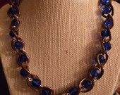15-18 inch Metal and Royal Blue Faceted Round Glass Bead Necklace