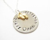 Sterling Silver Baby Foot Necklace Charm Custom Metal Hand Stamped Engraved Birthday mother