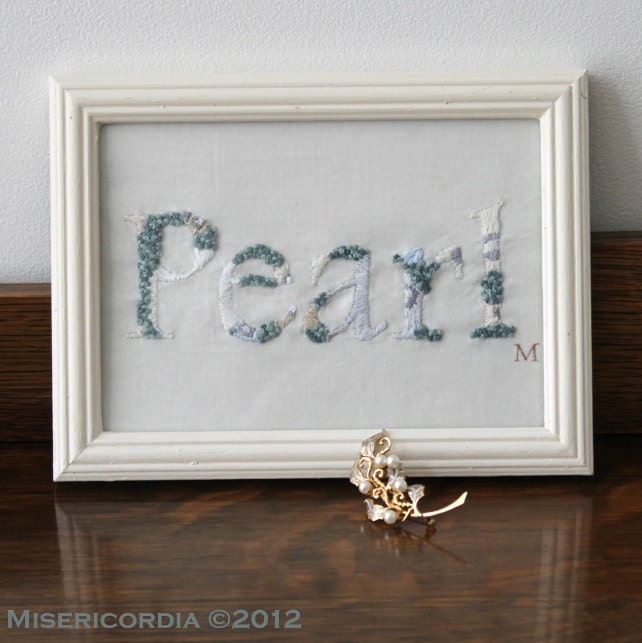 Pearl - Framed Hand Embroidered Word
