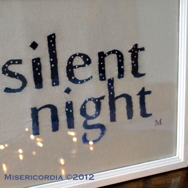Silent Night Hand Embroidered Text Art