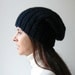 Beanie Hat Knitted in Navy Blue Wool