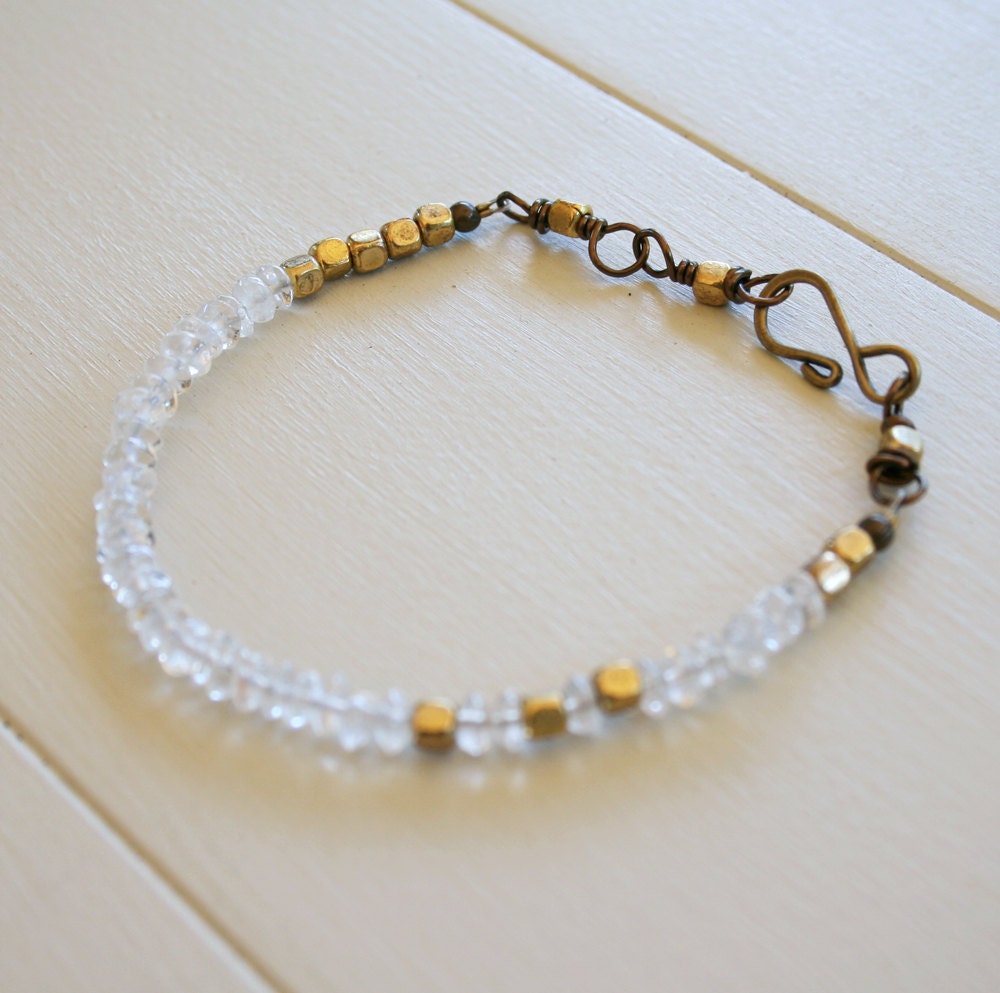 Union Square Bracelet (Clear) - Clear Quartz, Raw Brass, Antique Brass