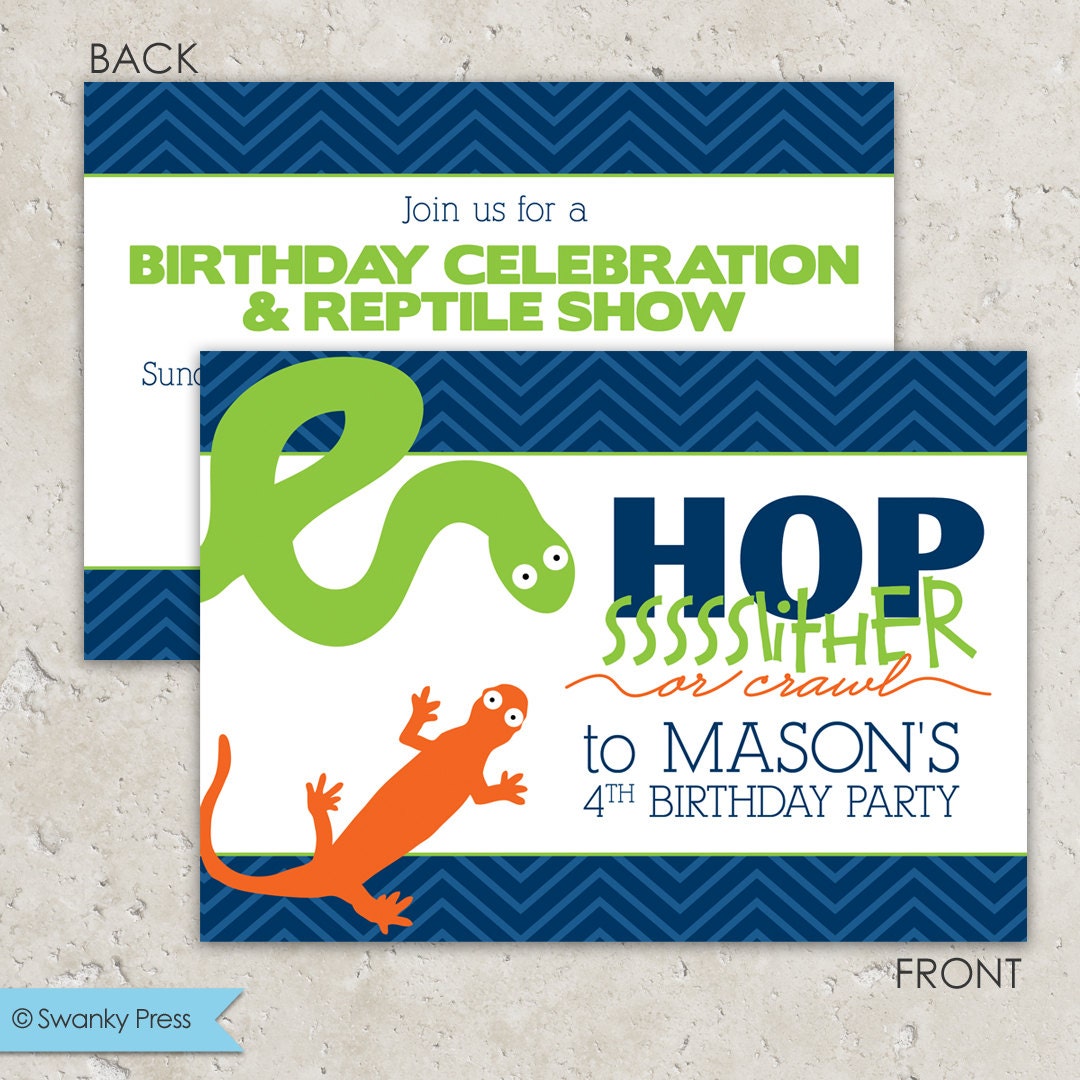 Reptile Party Invitations - snake and lizard