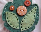 Felt Brooch - Embroidered Flower and Button Pin in Greens and Orange Sherbet - Monica