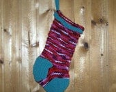 Textured country folk hand knit Christmas stocking