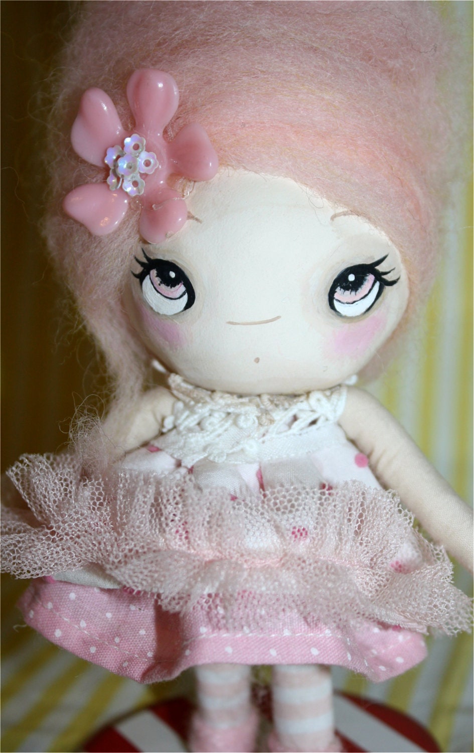Cotton Candy Paper Mache OOAK Art Doll