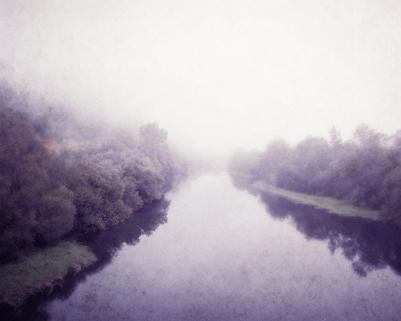 Landscape river art print photograph - fog mist - grey violet purple plum art - winter landscape gray nature photography 8x10 - Misty