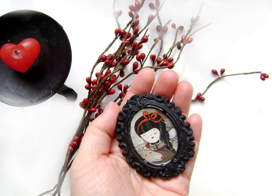 Resin Brooche - Orfilia. Girl brooch. Cameo pin.