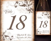 Antiqued Floral Vines Wine Bottle Labels or Cardstock Table Numbers -Floral Vines - Wedding Reception - Sample