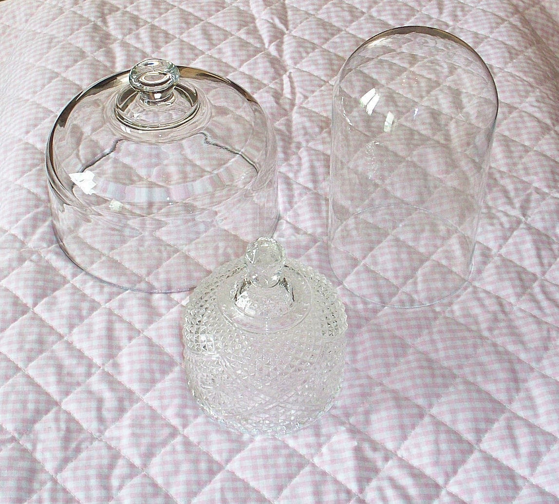 Set of 3 Vintage Cloche,Dome,Glass