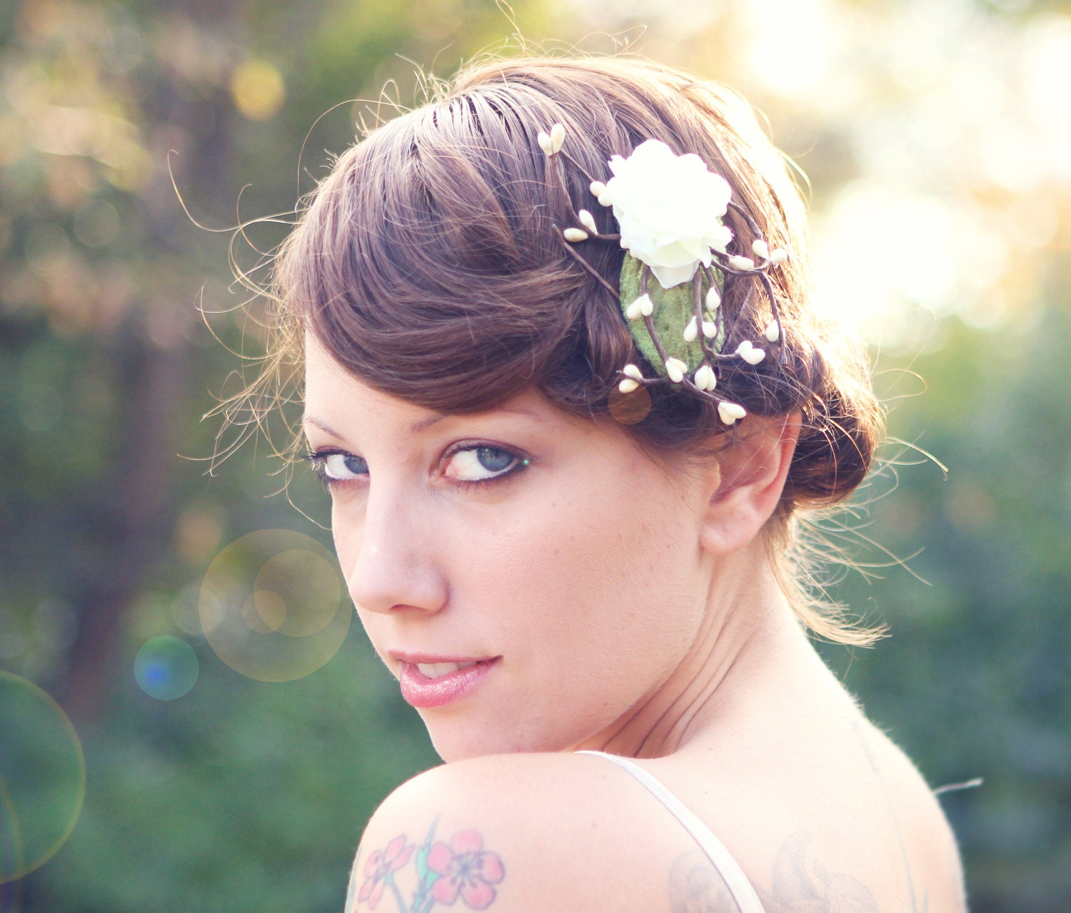 Bridal Fascinator, Hair Clip, Ivory Head Piece, Flower Hair Piece, Wedding Hair Accessory, Woodland, Rustic style - BRANCH
