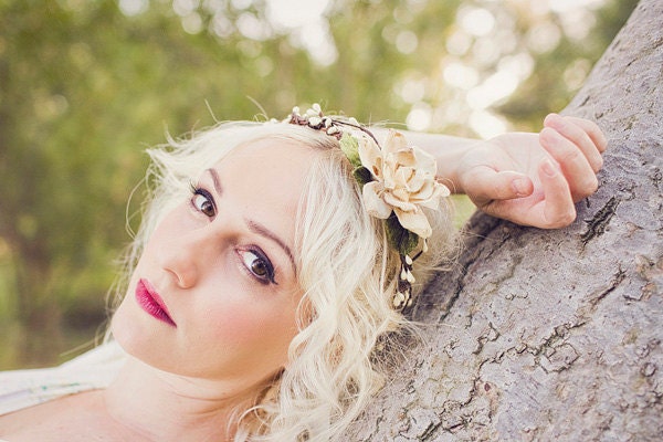 Wedding crown, bridal hair, wedding head piece, bridal circlet, pine cone hair piece - WIND SONG