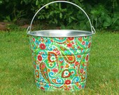 Fabric Decoupaged Galvanized Bucket Red Libby