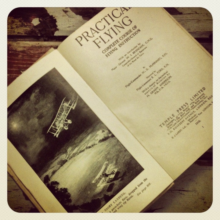 Aviation,Gift for Him,Practical Flying,1918,Vintage Book,Shabby Chic,Old Airplane Book,Photo Prop,Airplane,Ephemera