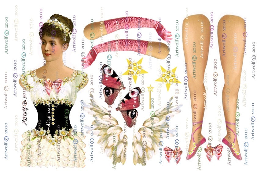DIGITAL PAPER DoLL FAIRY Angel Christmas Rose Altered art Digital Doll Ballerina Download Papercrafts  Scrapbooking Cardmaking