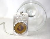Necklace Sterling Silver Hand Embroidered Eco Friendly Autumn Leaf Purple Yellow Pendant