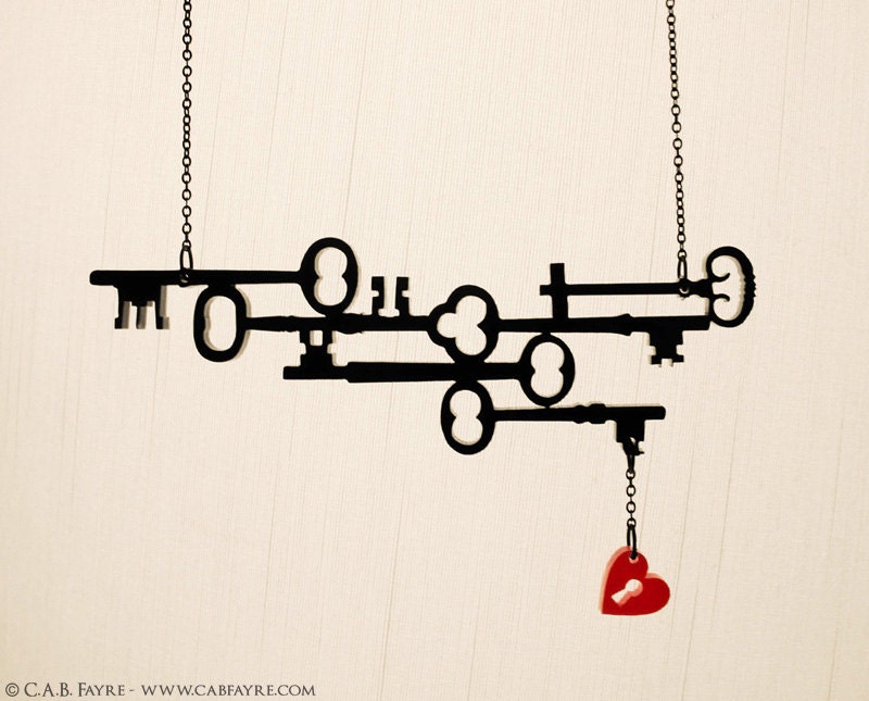 Skeleton Keys to my Heart Necklace - Laser Cut Necklace (C.A.B. Fayre Original Design)
