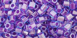 8/0 Hex TOHO Japanese Glass Seed Beads Aqua/Purple Lined 15g - Use coupon code LUIGIS10 for 10% off