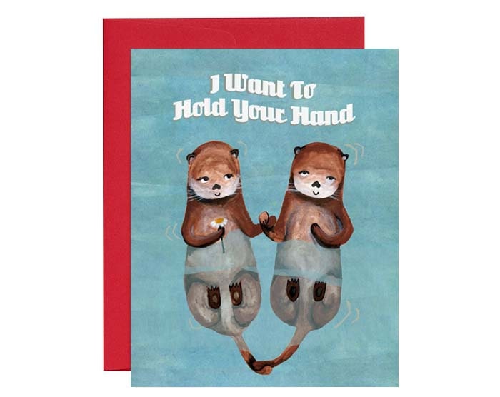 Otters Card - I want to hold your hand, Otters, Sealife, I love you, Sentimental, Love Greeting Card