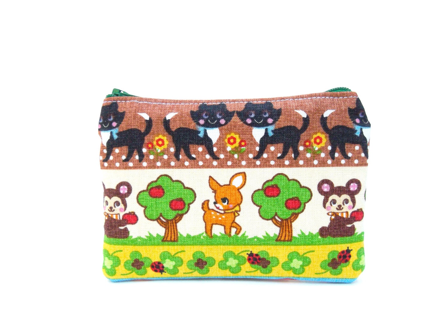Mini Zipper Pouch / Kawaii Makeup Bag in Cute Animal Lines