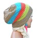 Neon and Beige Crochet Slouch Beanie- Ultimate Slacker Striped Beanie Hat