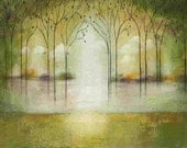 Tree painting Long landscape green forest   24 x48 Marems made to order Marems number 12