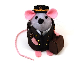 Airline Pilot Captain ornament felt mouse mice cute gift for surgeon animal lover collector  Captain Miles Highmouse