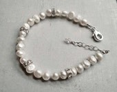 Sterling Silver Freshwater Pearl Bracelet With Swarovski Crystal Bridal Bridesmaid Bride Customize