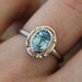 Blue Zircon Genuine Gemstone, 14k Palladium White gold and 14k Yellow Gold, Art Deco inspired Mixed Metal Ring, Made In Your Size