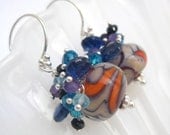 Boro lampwork glass bead earrings silver kyanite amethyst aquamarine short beaded dangle cobalt orange gemstone jewelry --Tangerine Tango--