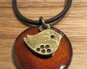 Bird Necklace, Bird Jewelry, Chestnut Brown Enamel Jewelry, Bird Pendant, French Roast, Espresso, Shades of Brown