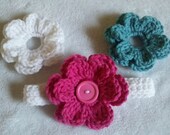 Ready to Ship Size 0 to 3 months interchangeable white headband pink blue and white flowers baby girl