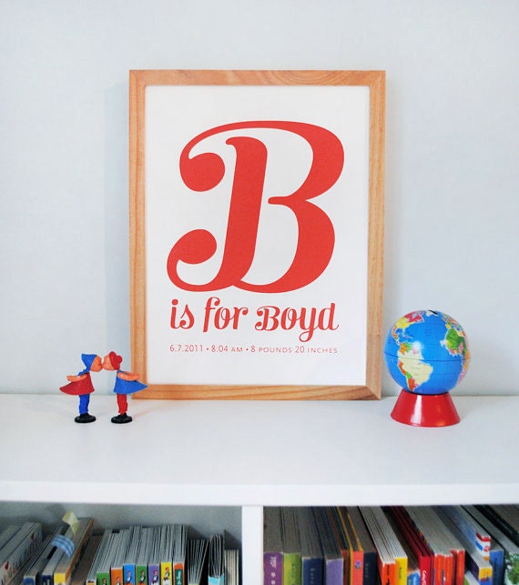 Custom Retro Initial Print - modern graphic nursery wall art name poster - 11x14