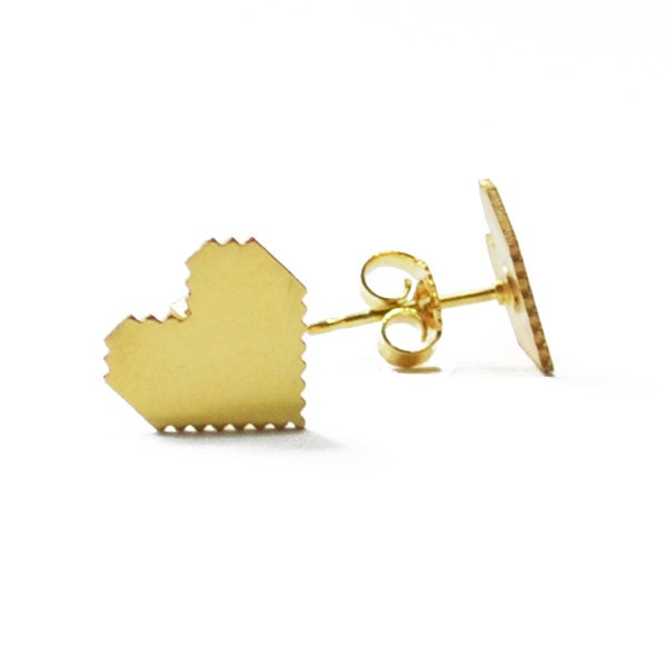 Pixel heart - vermeil - sterling silver gold earrings
