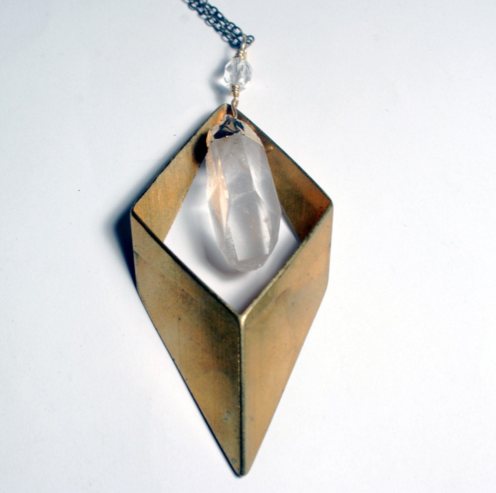 Geometric Jewelry :  Rhombus Statement Necklace with Crystal Point