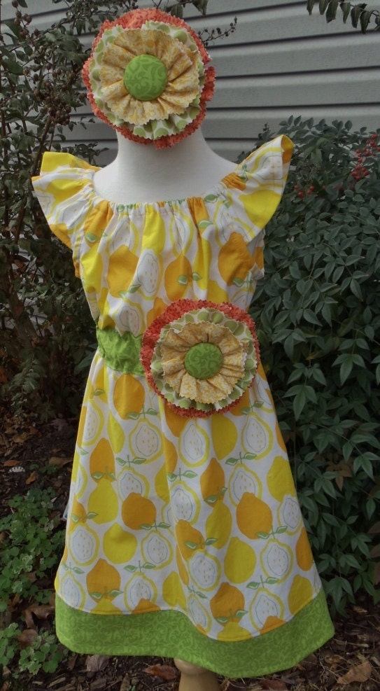 The "PENELOPE"   dress  in Spring Easter  LEMON YELLOW fabric in girls sizes 12-18-24 month -2-3-4-5 Toddler