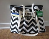 Large Teacher Tote Deluxe, REVERSIBLE, Chevron Beach Bag, school tote bag black chevron and black Dots, school colors