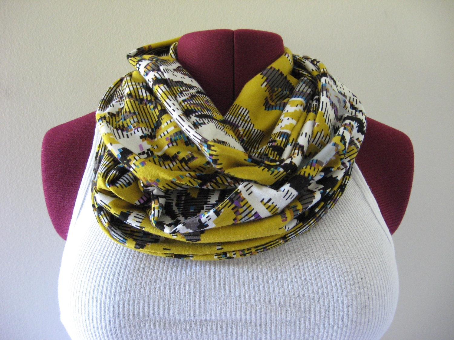 Infinity scarf in Ikat, mustard Ikat, Fall Fashion