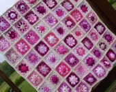 Warm and Cozy Handmade "Shades of Pink" GRANNY SQUARE Crocheted Blanket Afghan- 40" x 50" - Great Photo Prop