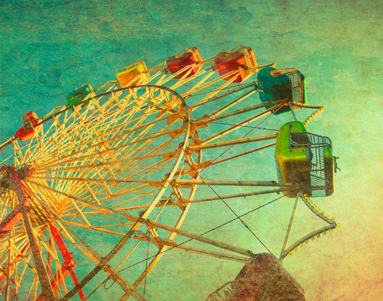 Carnival photography, ferris wheel photo, circus art, emerald green, child's room, nursery wall art, baby, nostalgia, carnival print - 8x10