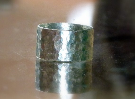 Mens Ring- Hammered Unique Mens Wedding Band -Unisex Sterling Silver Rustic Ring- Mans Distressed Ring