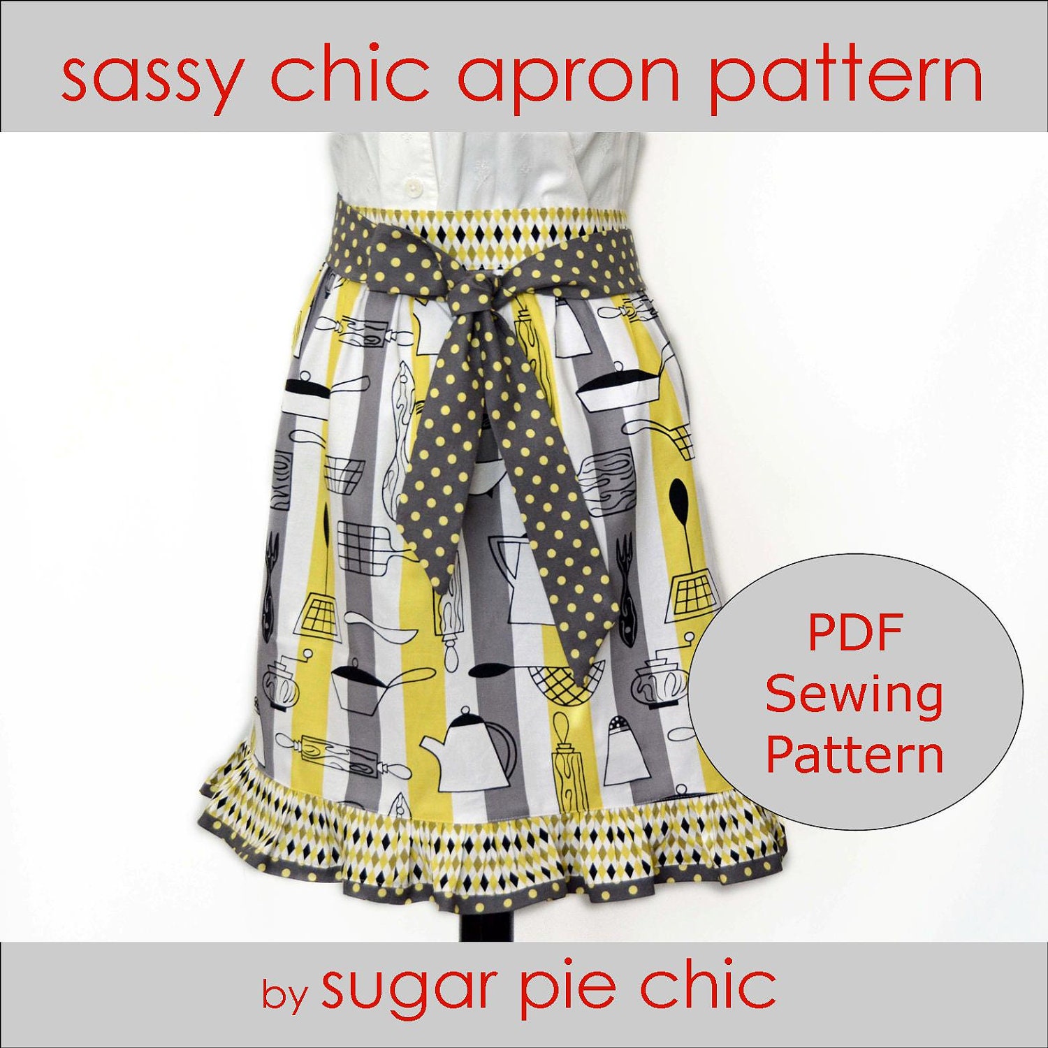 PDF Woman's Half Apron Tutorial - Sassy Chic Apron - Instant Digital Download Sewing Pattern