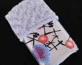 LYLA BABY BLANKET.........Silky Zinnia floral Satin with Lavender  Minky Swirls.........Gorgeous baby shower gift